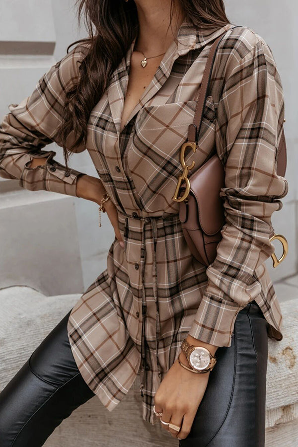 Valenzora | Grab My Hand Checkered Button-Up Belt Shirt