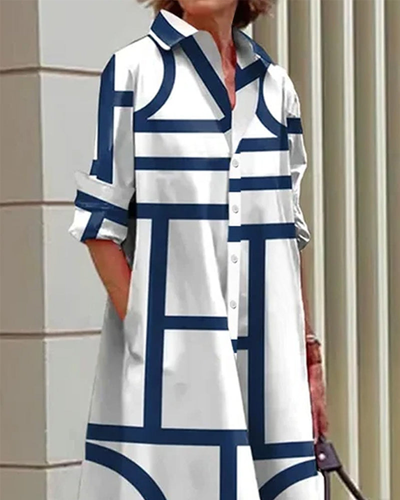 Valenzora | Kleid mit Taschen und geometrischem Druck