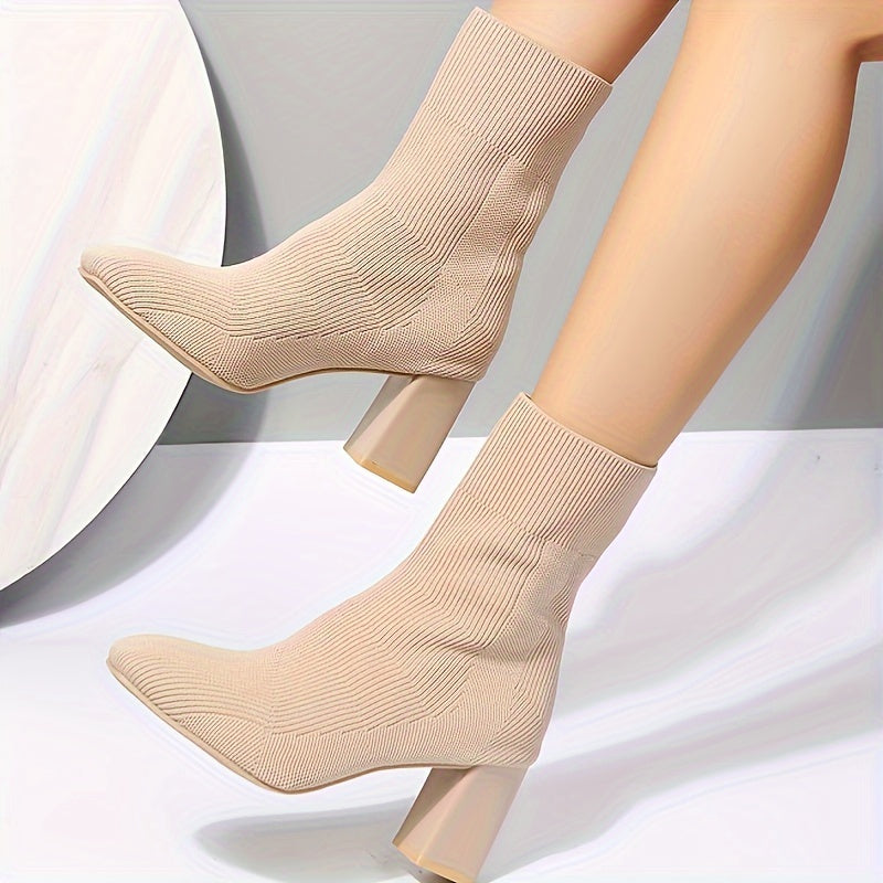 Valenzora | Knitted boots with mid-height shaft and block heel