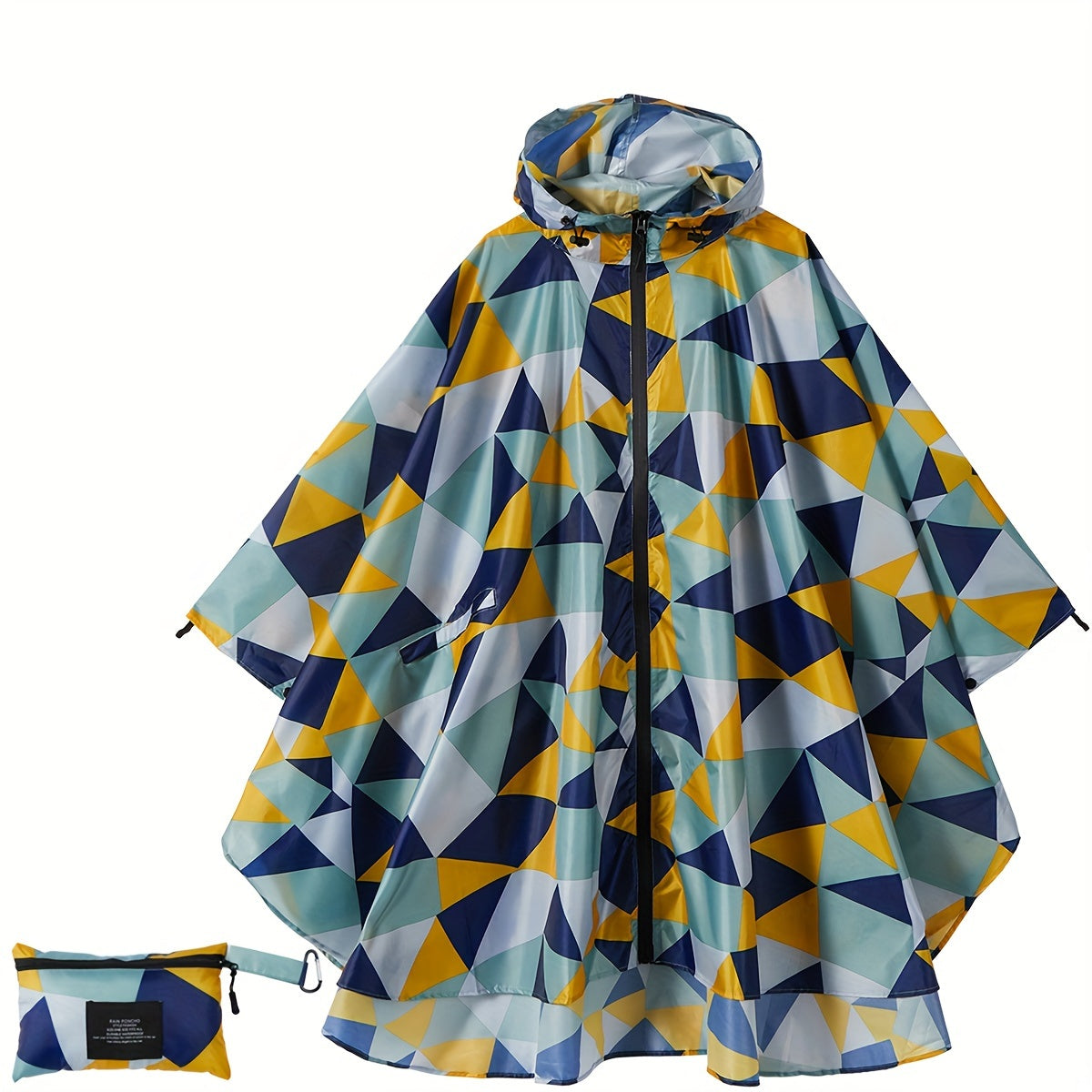 Valenzora | Sporty women's rain poncho with hood and geometric pattern