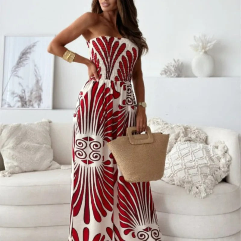 Off-the-shoulder jumpsuit with wide legs