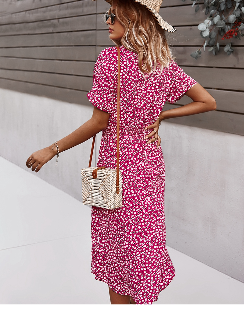 Valenzora | Stylish midi dress with button closure, short sleeves, fitted and V-neck