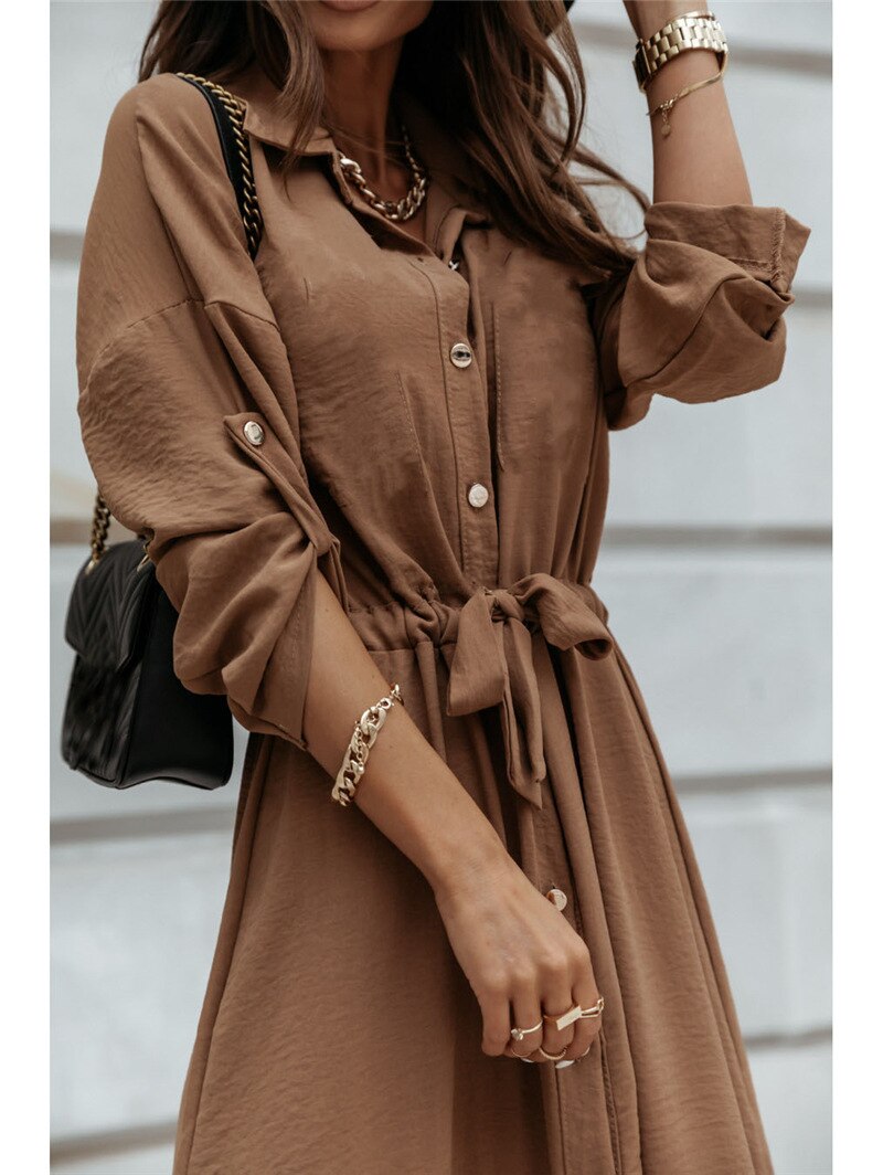 Valenzora - Brown midi blouse dress