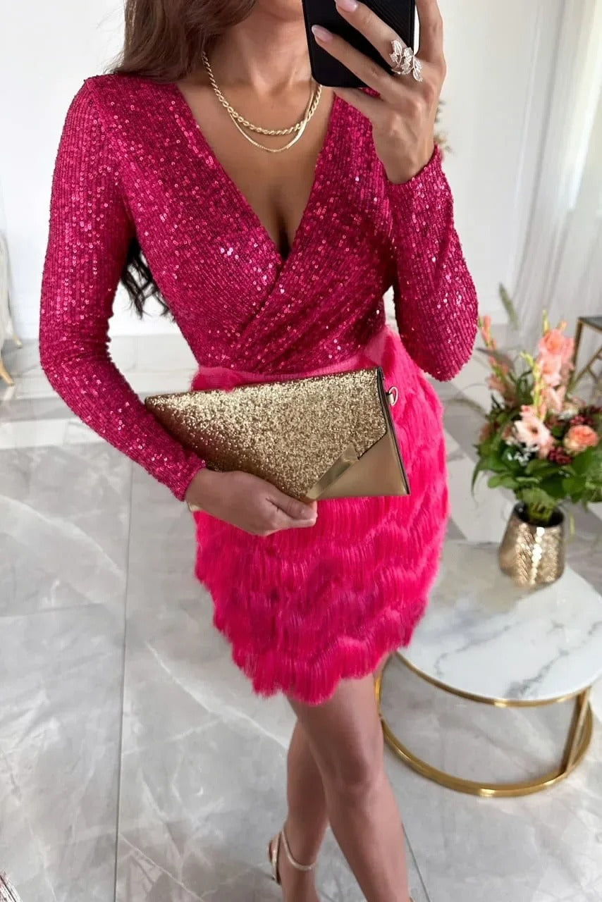 Valenzora | Stylish party dress with feather sequins