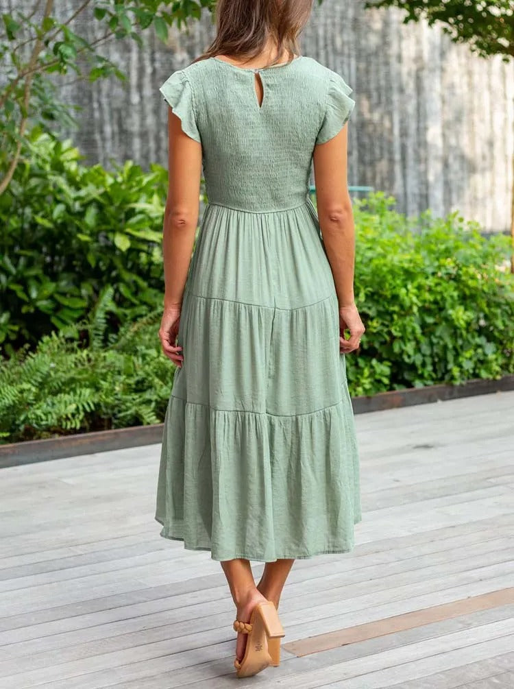 Valenzora | Elegant pleated layered dress with short sleeves