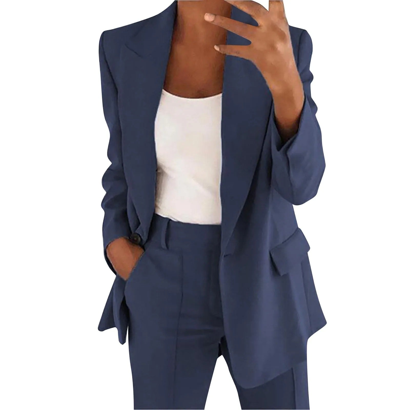 Valenzora | Women's suit with blue jacket and plain trousers