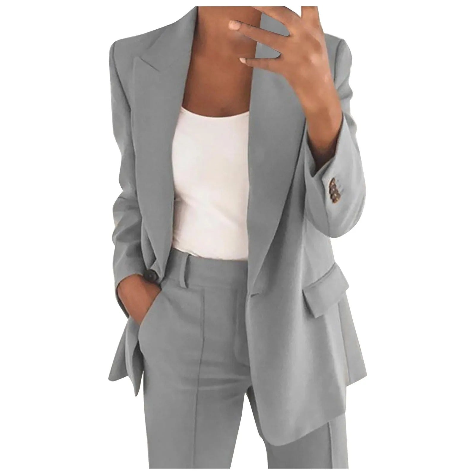 Valenzora | Women's suit with blue jacket and plain trousers
