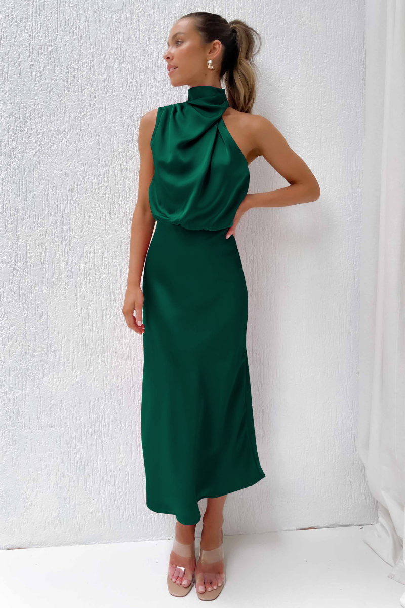 Valenzora | Elegant midi dress with asymmetrical round neckline