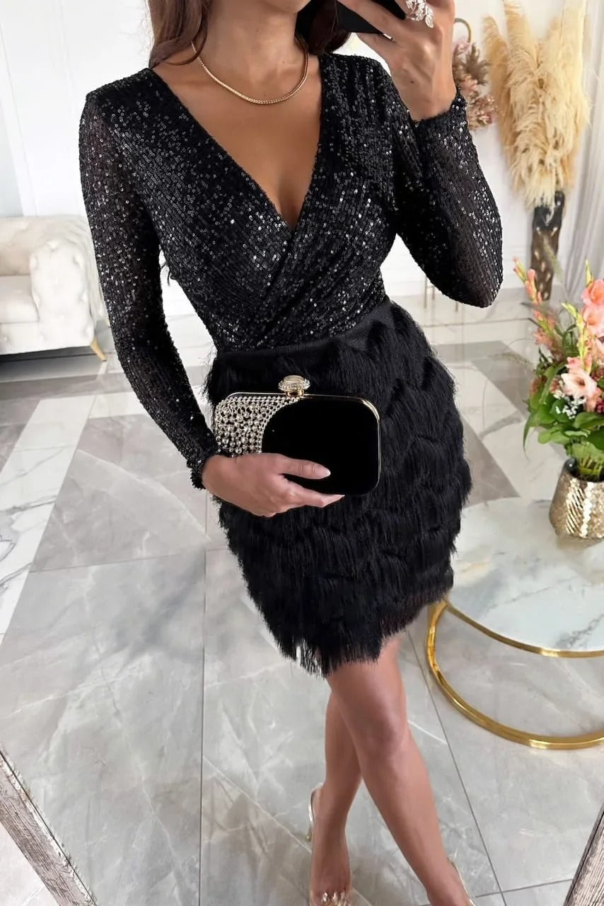 Valenzora | Stylish party dress with feather sequins