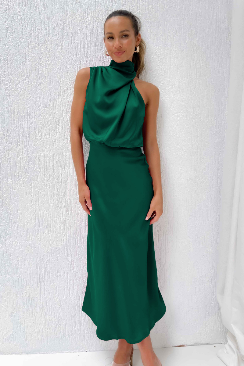 Valenzora | Elegant midi dress with asymmetrical round neckline