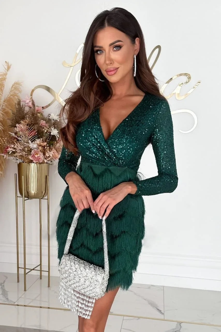 Valenzora | Stylish party dress with feather sequins