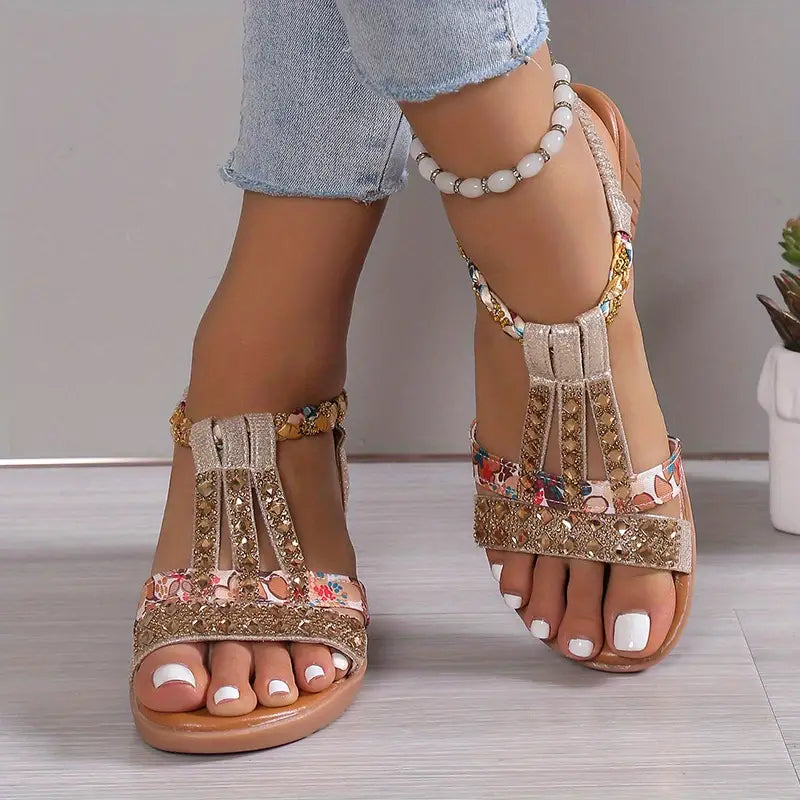 Valenzora | Boho Glam Braided wedge sandals with straw strands