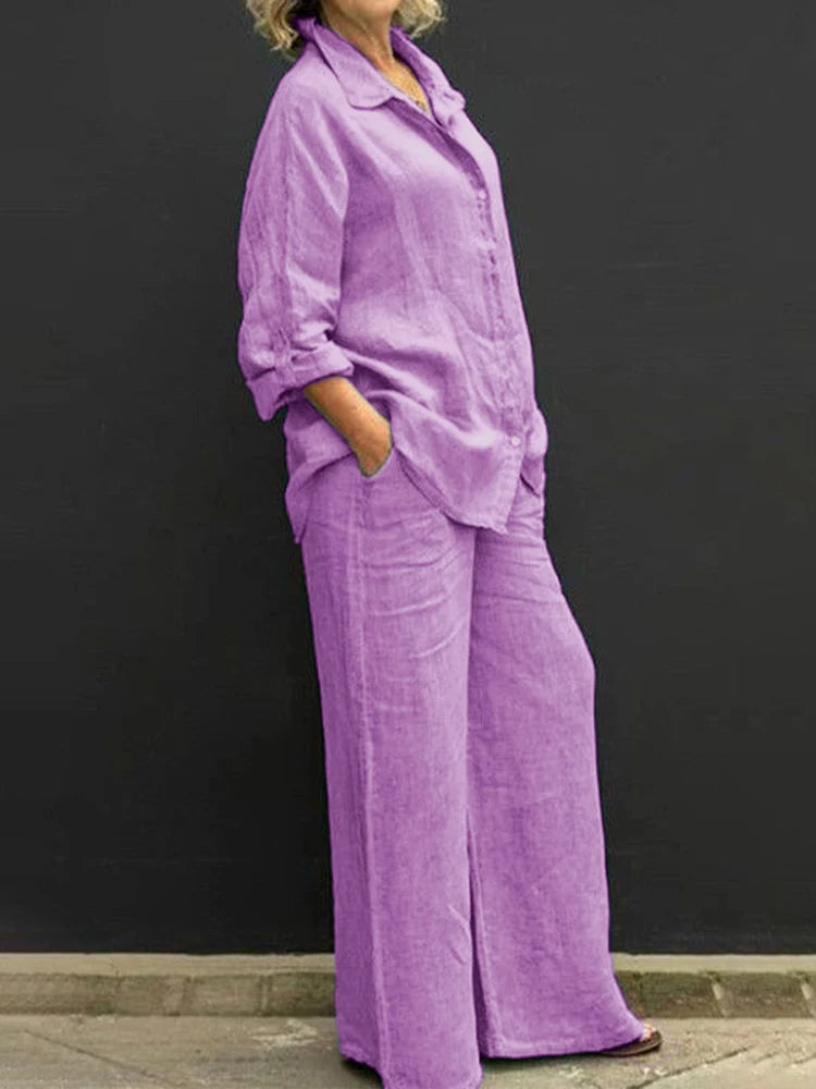 Valenzora | Relaxed linen set with button placket