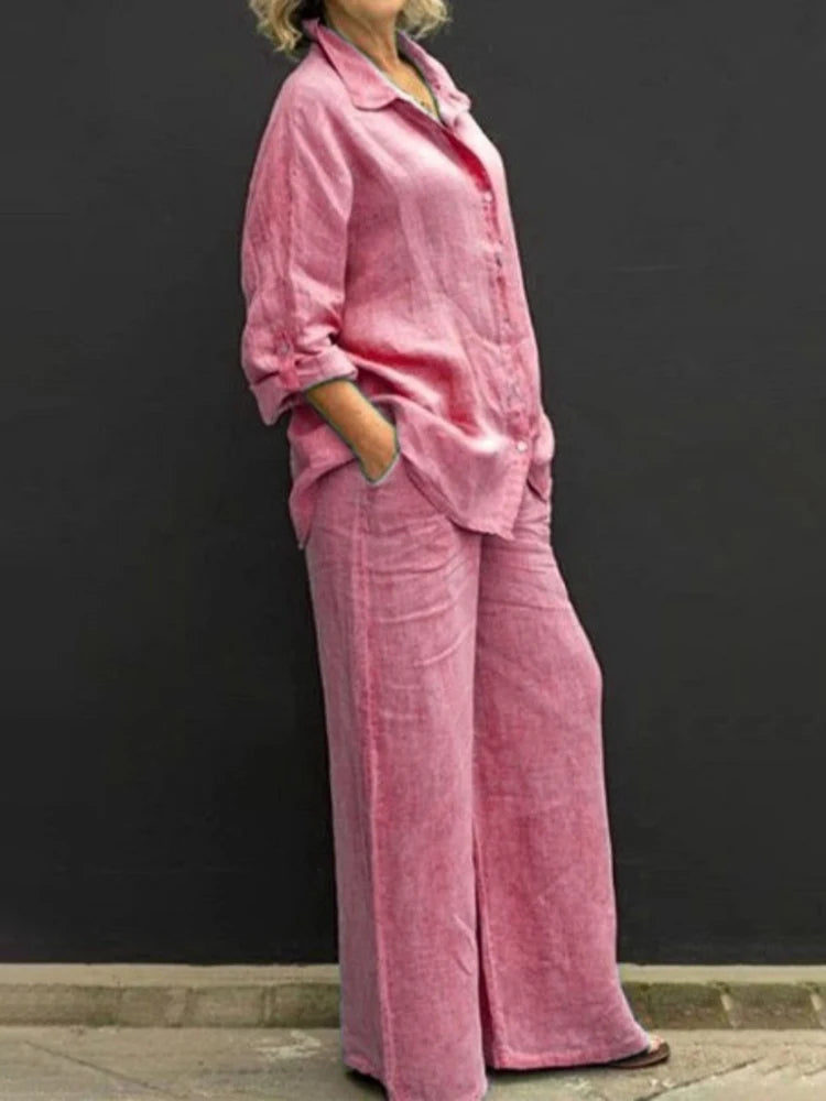 Valenzora | Relaxed linen set with button placket