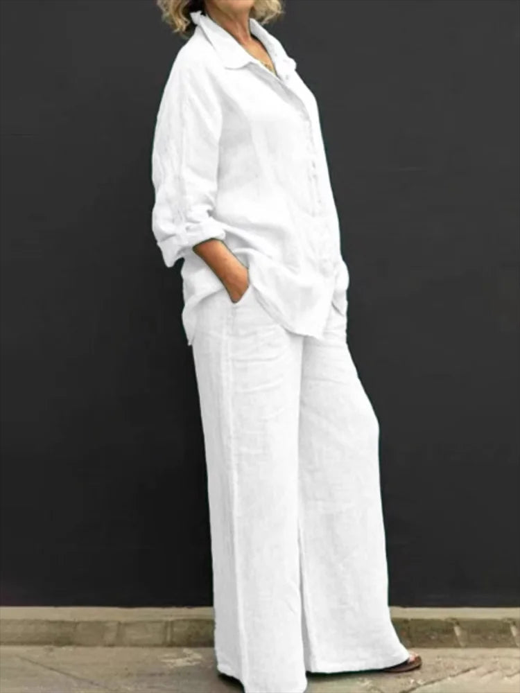 Valenzora | Relaxed linen set with button placket
