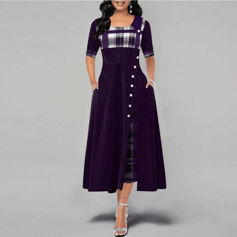 Valenzora - Checkered dress with half sleeves