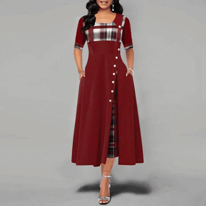 Valenzora - Checkered dress with half sleeves