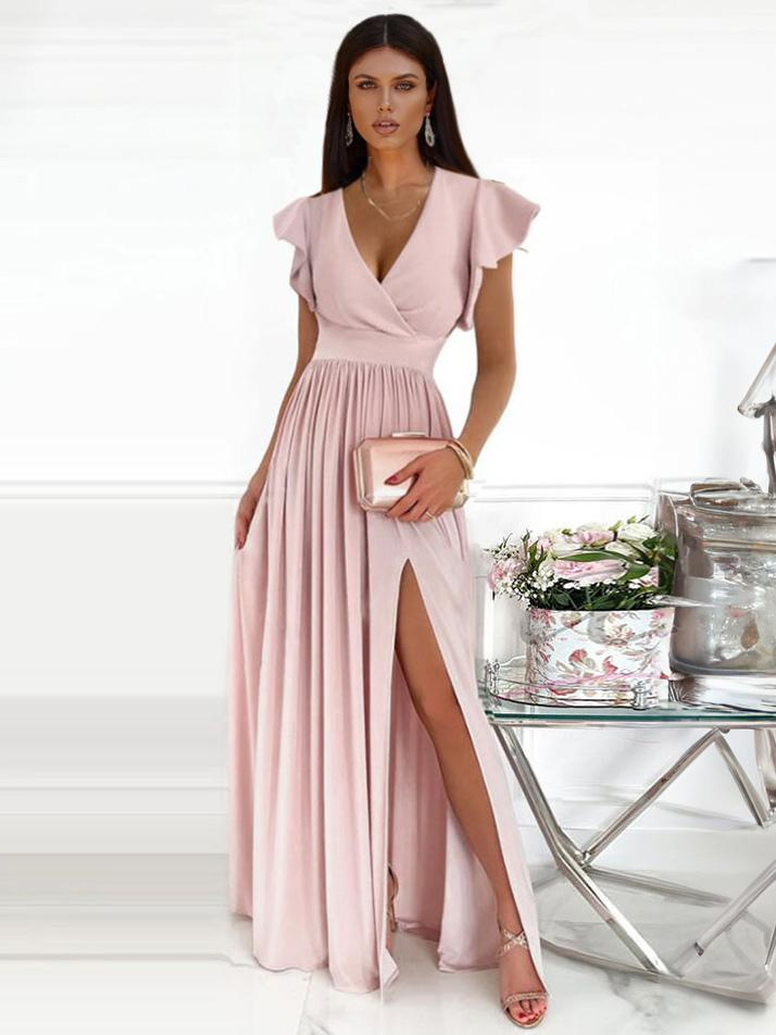 Valenzora | Maxi dress with lace neckline and ruffled hems