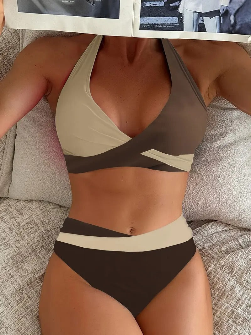 Valenzora | Colorblock halter bikini set for women