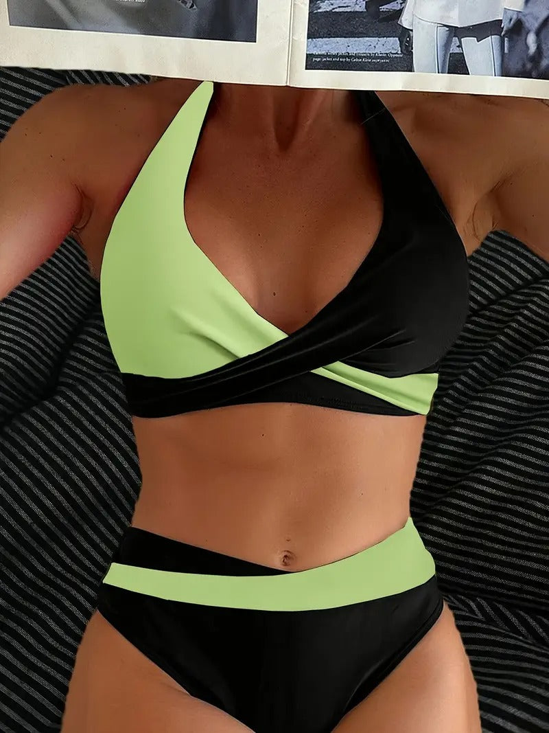 Valenzora | Colorblock halter bikini set for women