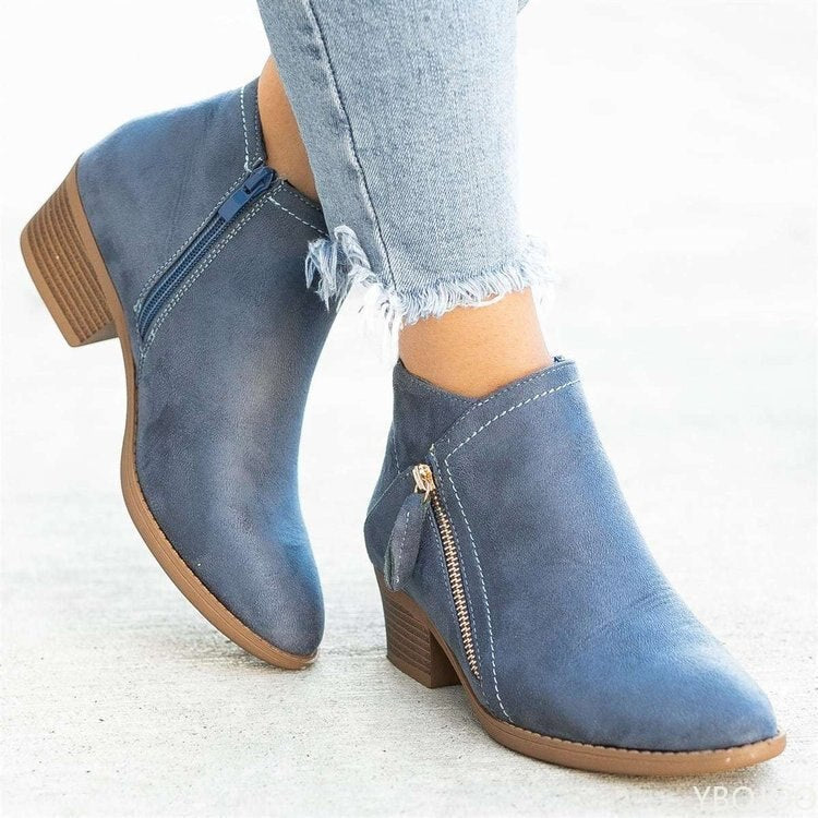 Valenzora - Women's ankle boots with double zipper and chunky low heel