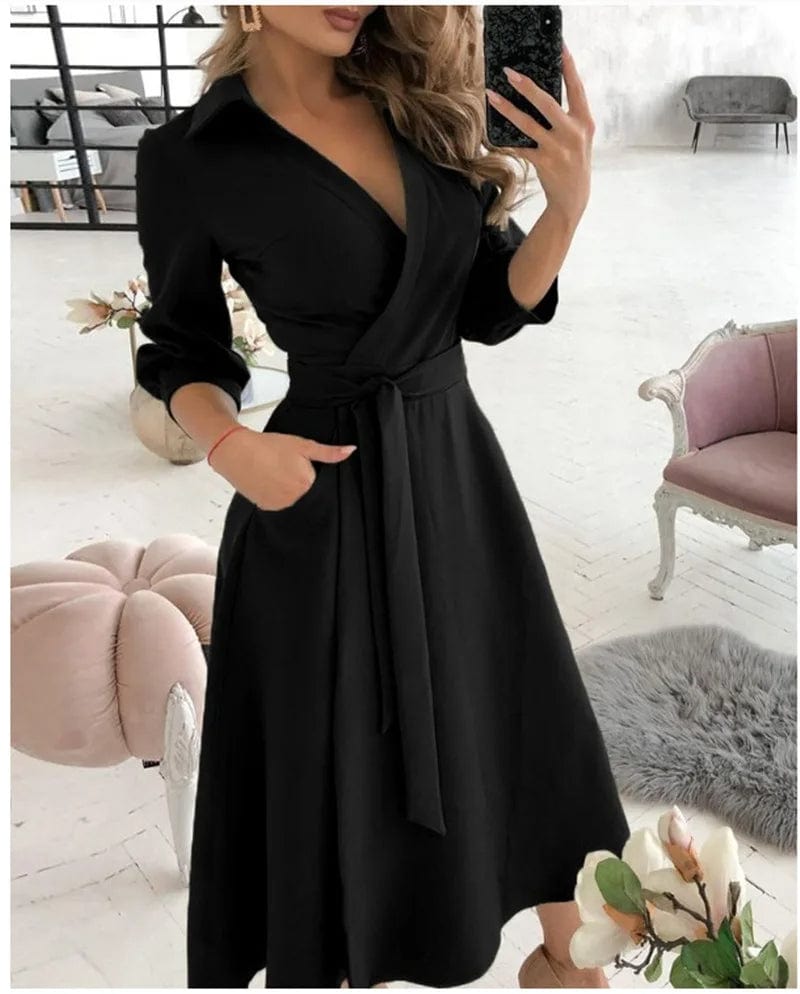 Valenzora | Elegant midi wrap dress. Perfect for formal occasions. Emilia