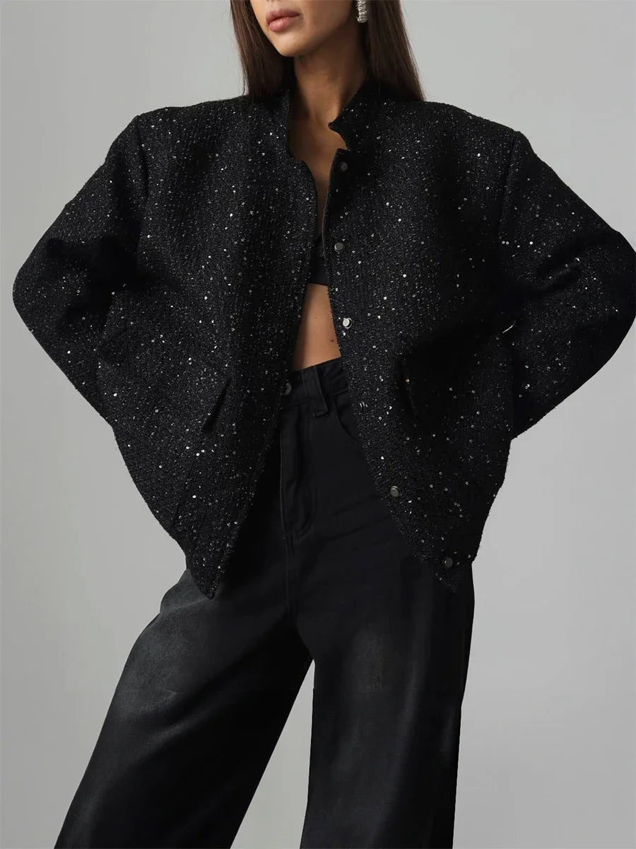 Valenzora - Women's sequined tweed jacket for a glamorous touch