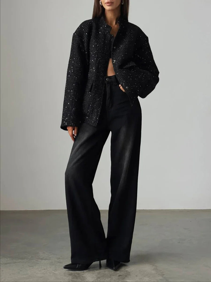 Valenzora - Women's sequined tweed jacket for a glamorous touch