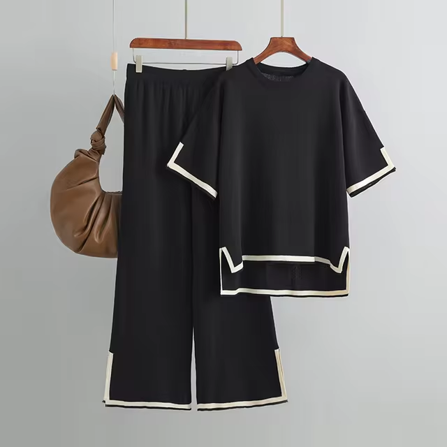 Valenzora | Elegant short-sleeved two-piece set made of ice silk