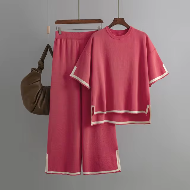 Valenzora | Elegant short-sleeved two-piece set made of ice silk