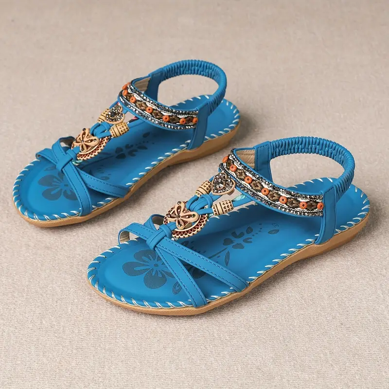 Valenzora | Boho Rhinestone Style Open Toe Elastic Strap Sandals