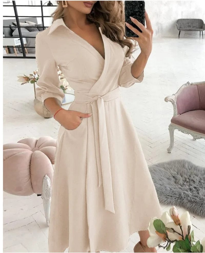 Valenzora | Elegant midi wrap dress. Perfect for formal occasions. Emilia