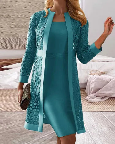 Valenzora | Women's Lace Cardigan Dress Two-Piece Set