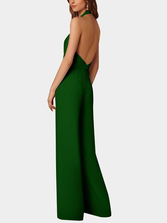 Valenzora | Deep V-neck Sleeveless Wide Leg Jumpsuit
