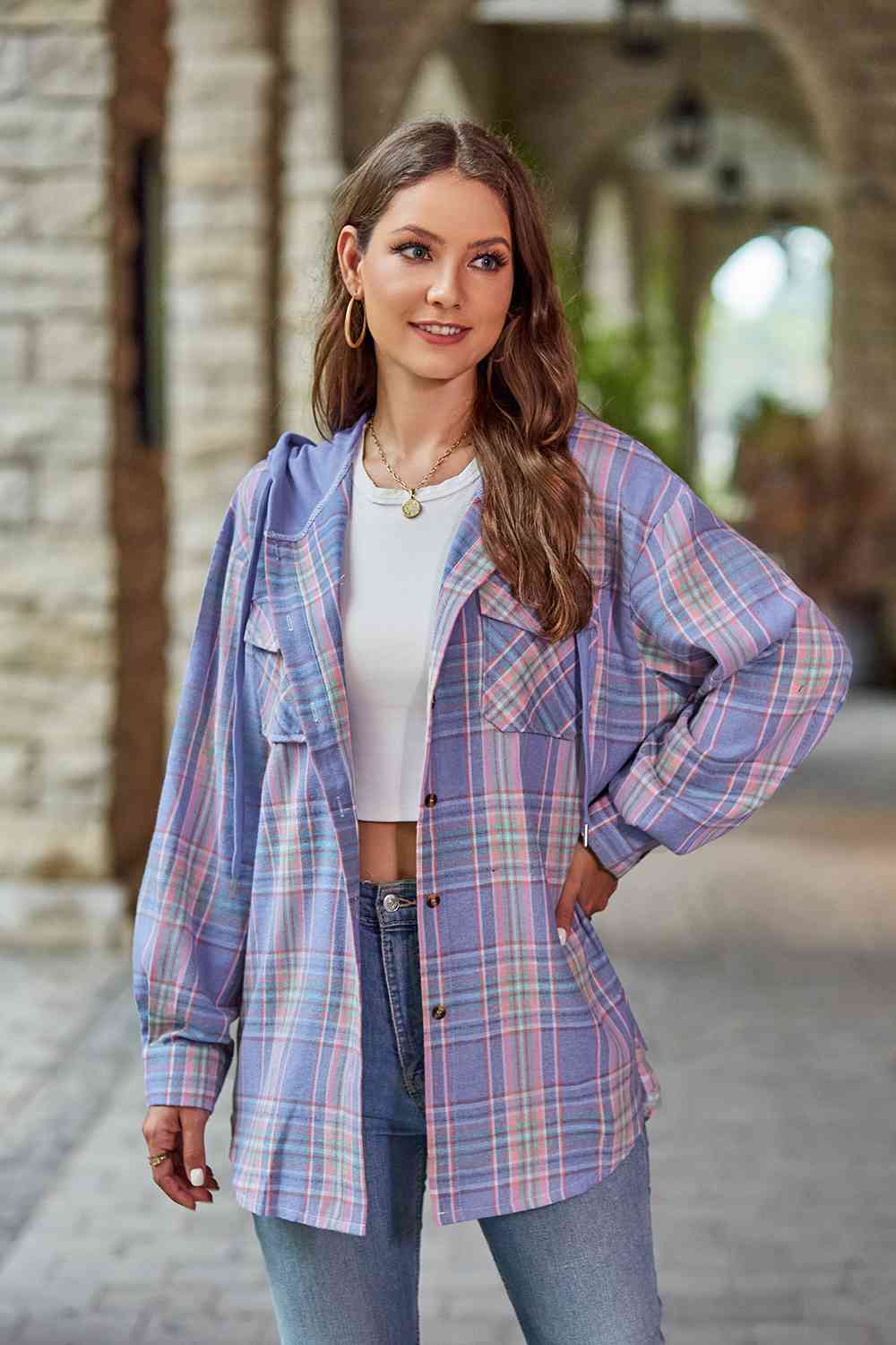 Valenzora | Checkered long-sleeved hooded jacket