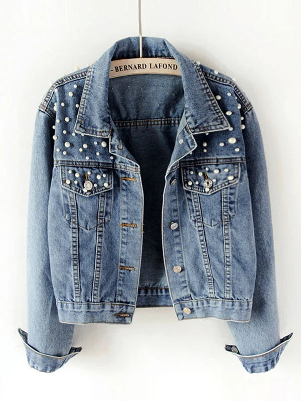 Valenzora | Casual denim jacket with pearls for women