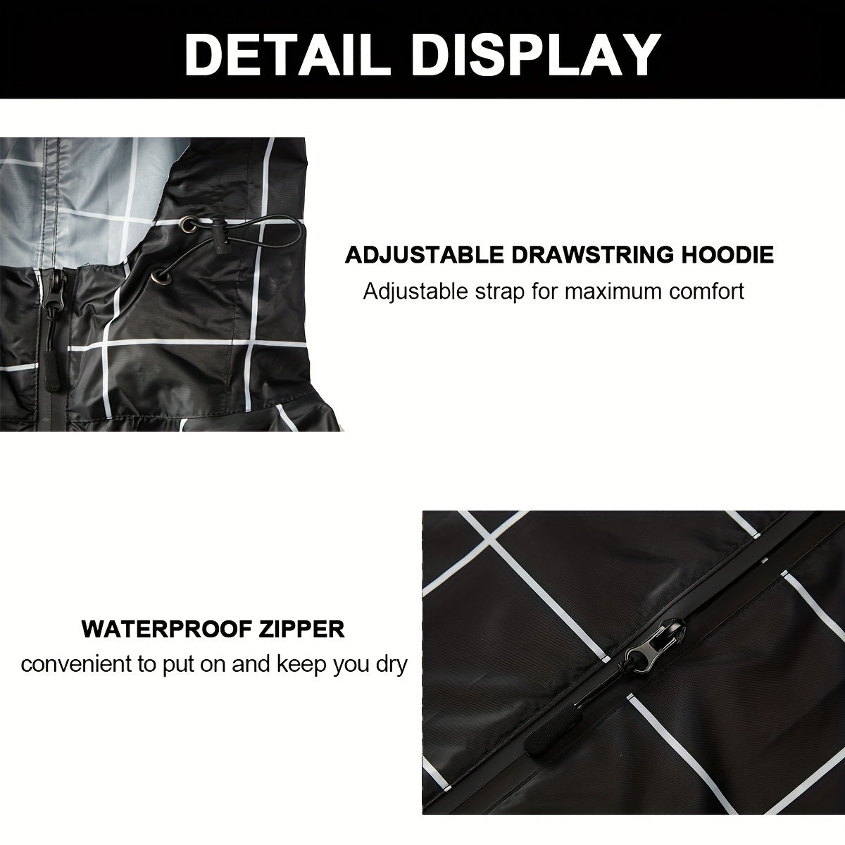 Valenzora | Sporty women's rain poncho with hood and geometric pattern