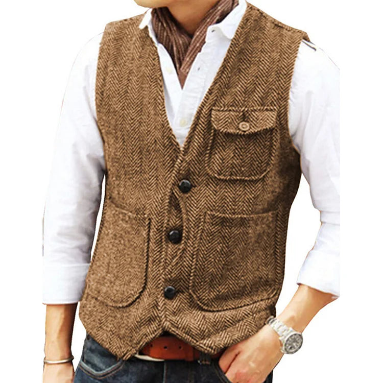 Valenzora | Casual sleeveless single-breasted vest with pockets and a slim fit