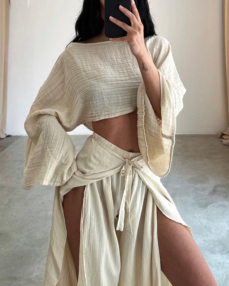 Valenzora | Slit Binding Cotton and Linen Two-Piece Set