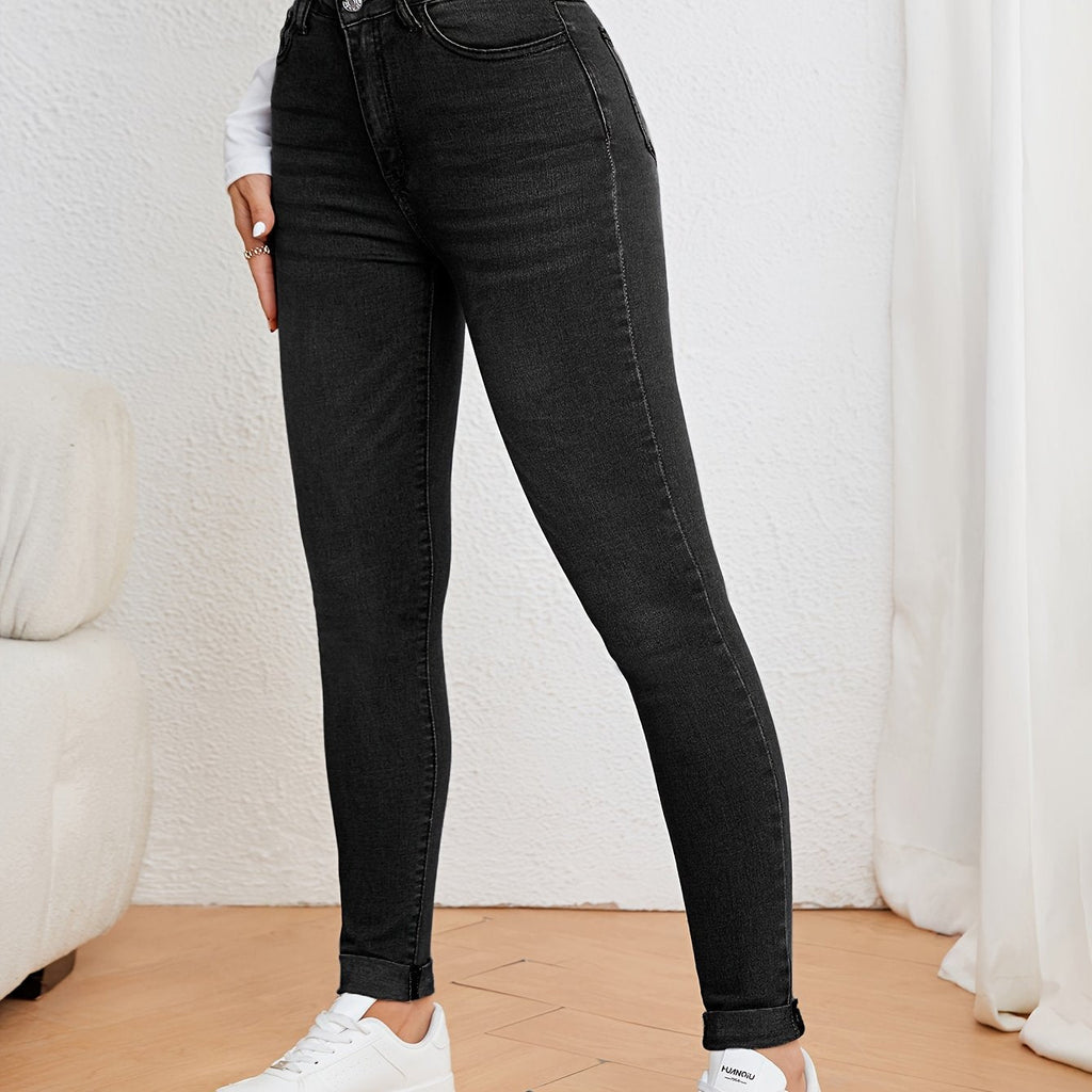 Valenzora | Olive Green High Waist Slim Fit Jeans with Stretch Denim