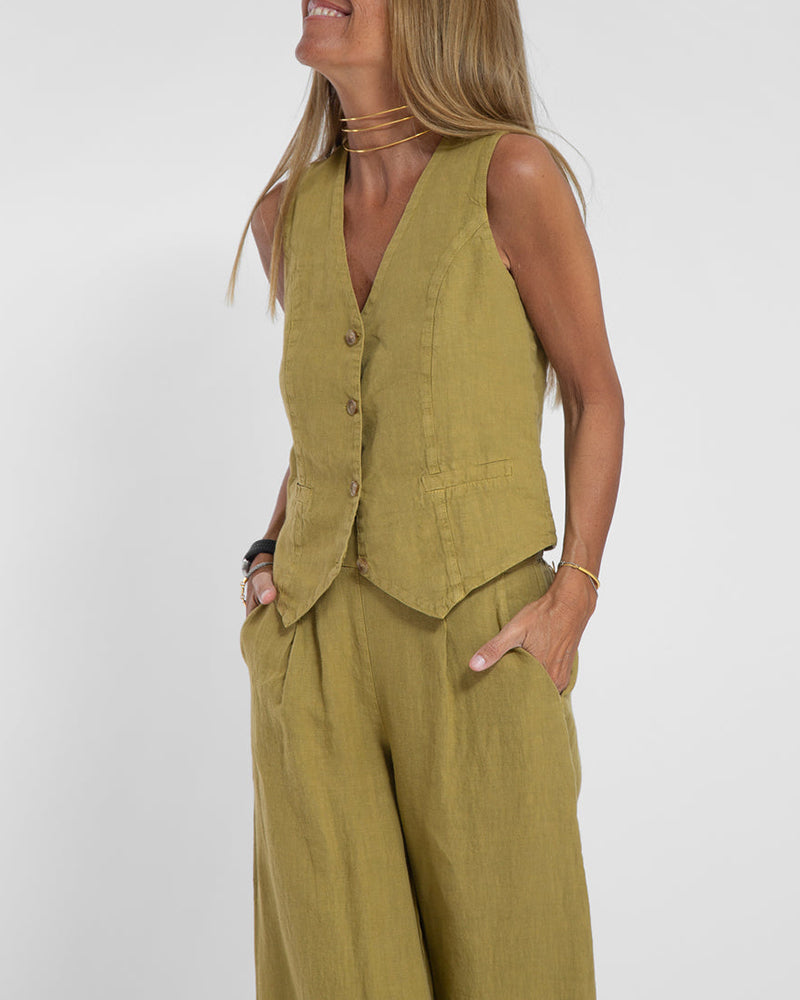 Valenzora | Elegant 2-piece linen set: wide-leg trousers & vest