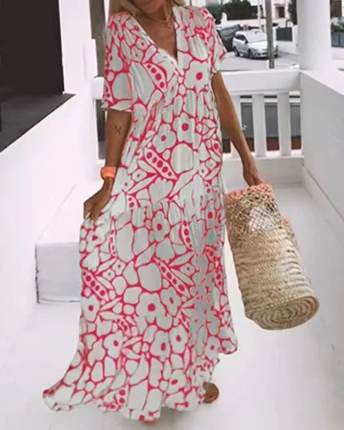 Summery new short-sleeved print dress