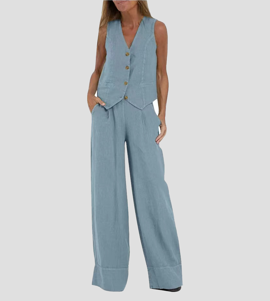 Valenzora | Button-down vest and wide-leg trousers set
