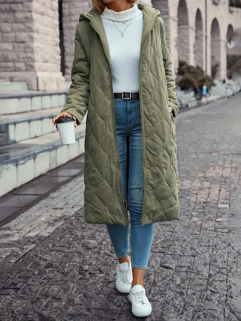 Cotton quilted coat with hood and long sleeves