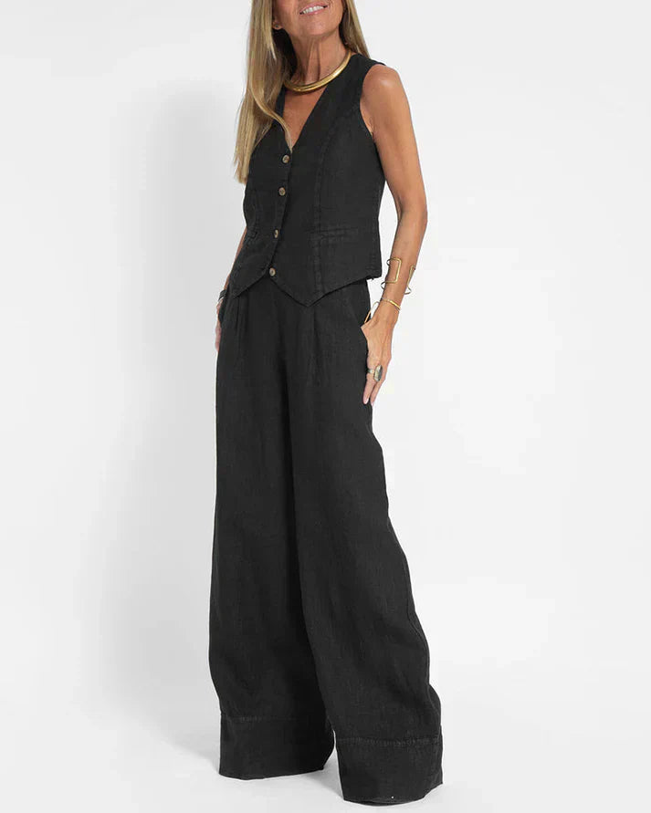 Valenzora | Elegant 2-piece set consisting of wide linen trousers and vest