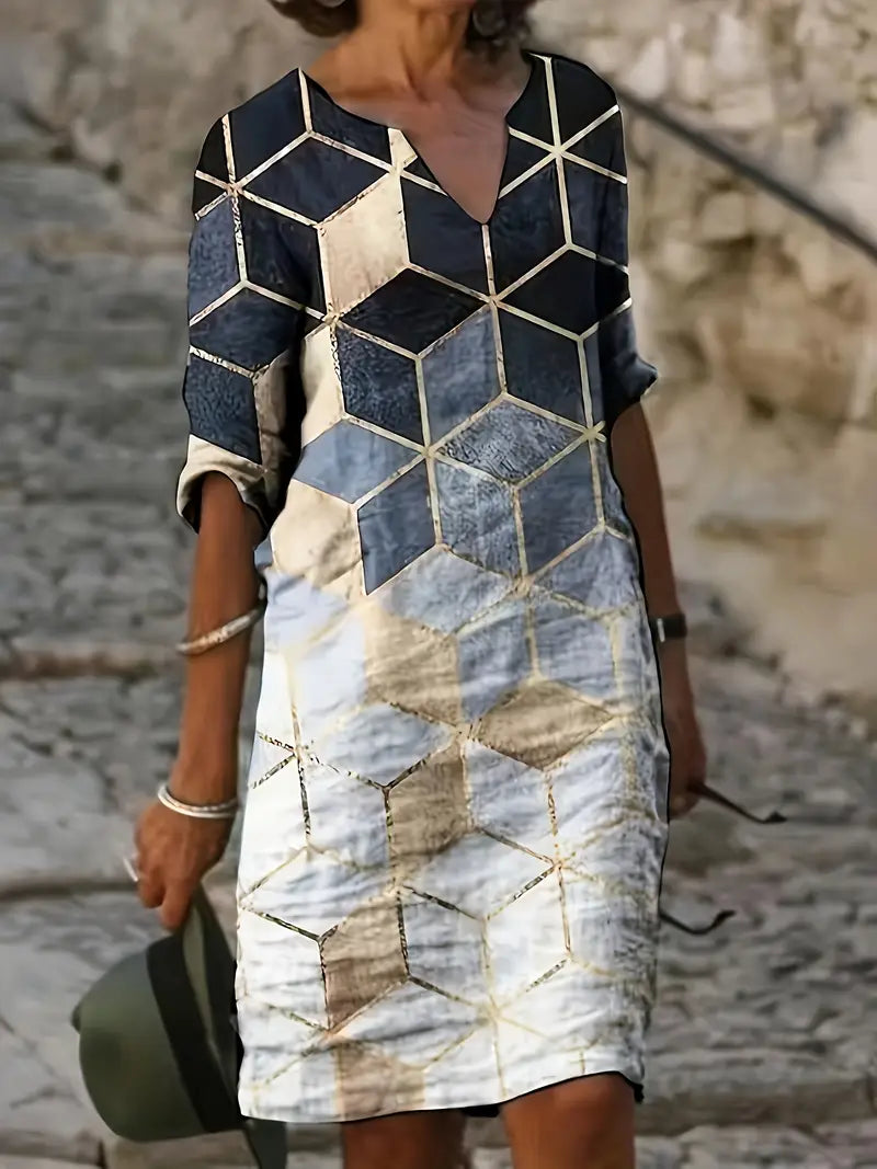 Valenzora | Elegant midi dress with geometric patterns