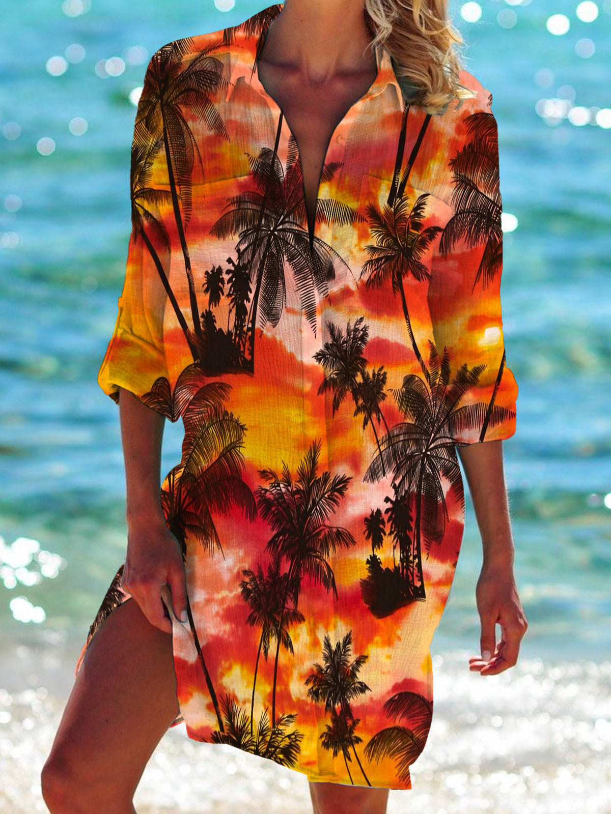 Valenzora | Bikini-Jacke Hemd Badeanzug Cardigan Damenbekleidung Print Urlaub Strandhemd