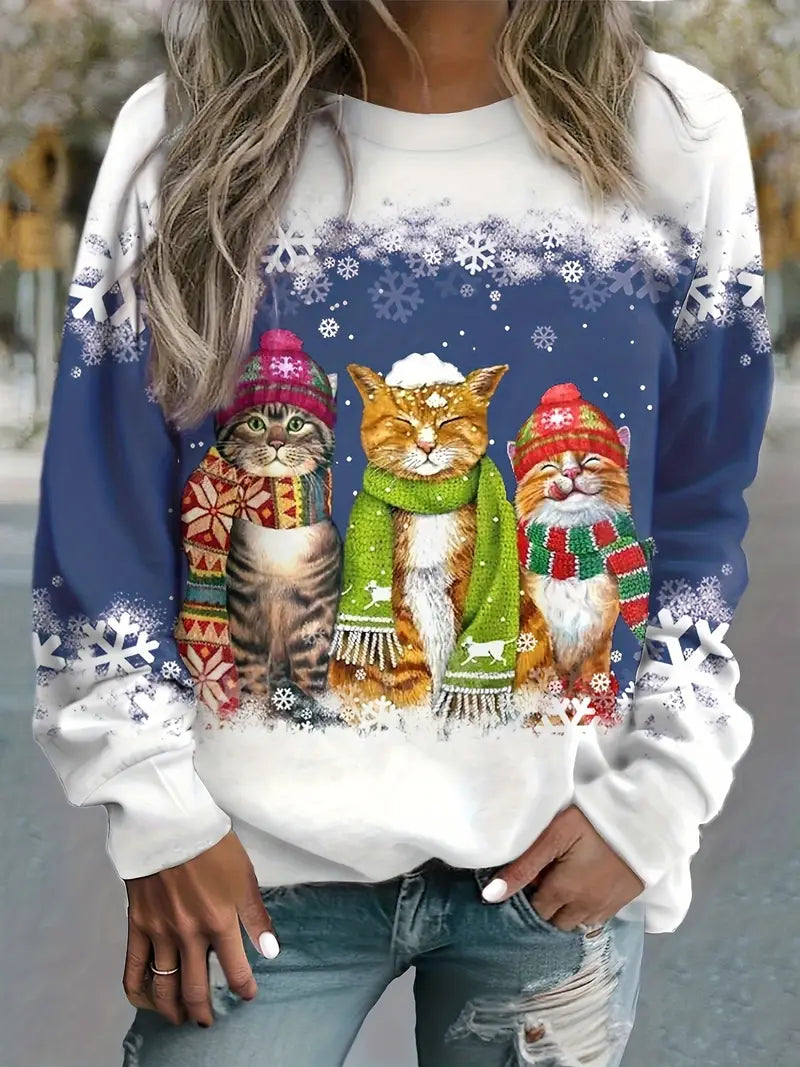 Valenzora | Christmas Sweater with Cat Print for Women