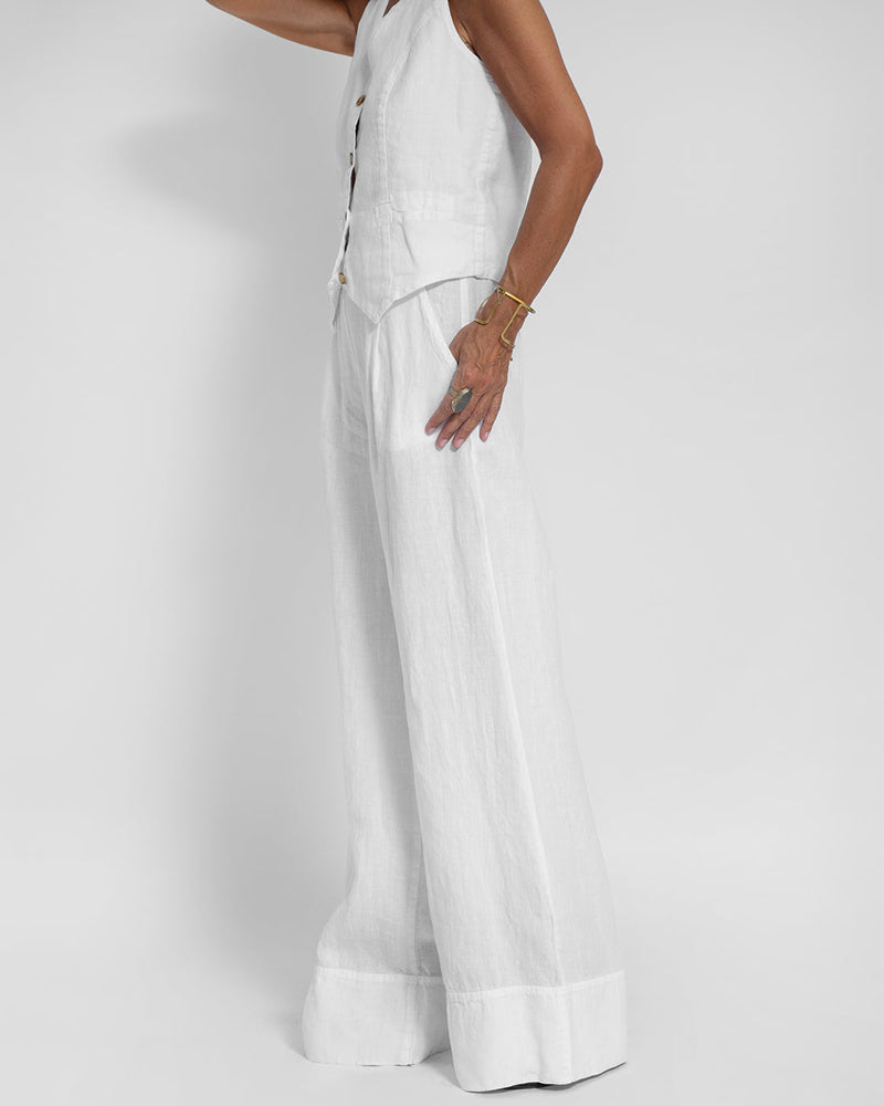 Valenzora | Elegant 2-piece linen set: wide-leg trousers & vest