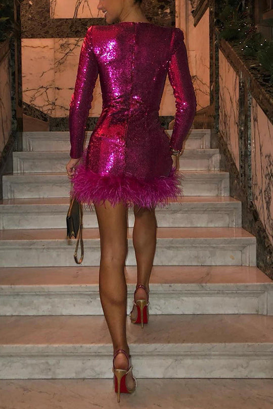 Valenzora | Dance Through the Night Sequin Feather Party Dress